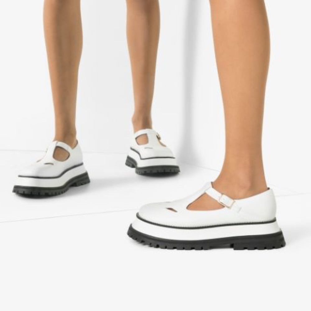 Burberry White Aldwych Leather Mary Jane Flats (38)